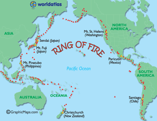 Ring of Fire Map, Major World Volcanoes